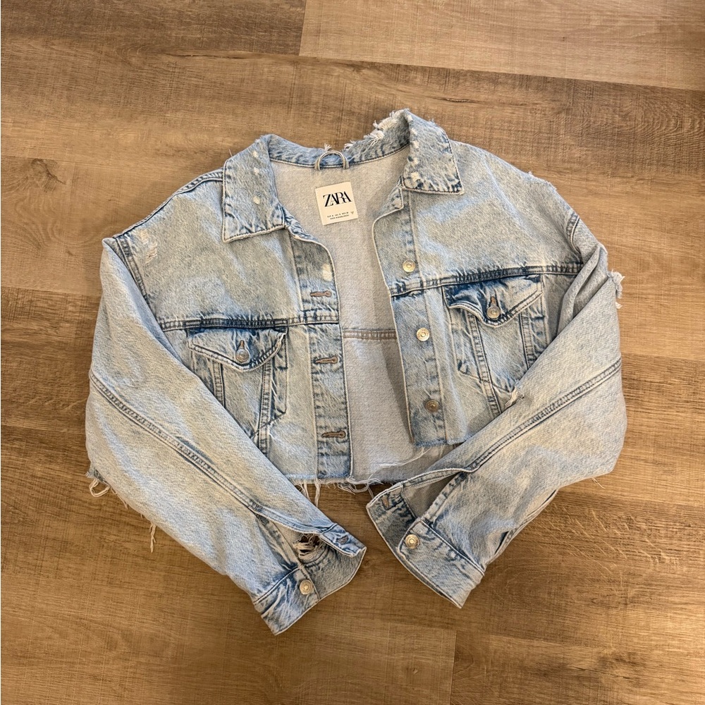 Zara Light Blue Cropped Denim Jacket